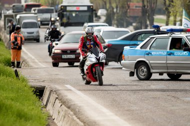 Shymkent, Kazakistan - 15 Şubat 2017: Motosiklet motorcu sezon açılış 15 Mart 2017 yılında Çimkent