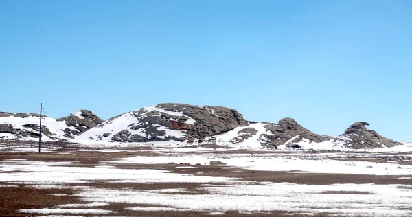 Hills Stepu Wiosna Śnieg — Zdjęcie stockowe