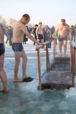 Petropavlovsk, Kazakistan. 19 Ocak 2018: Hıristiyan tatil 