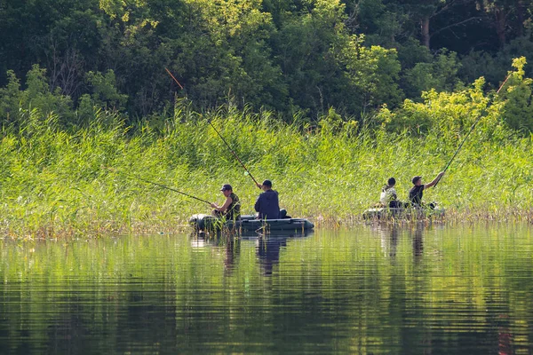Petropavlovsk Kasachstan Juli 2018 Fischer Menschen Auf Schlauchbooten Auf Dem — Stockfoto