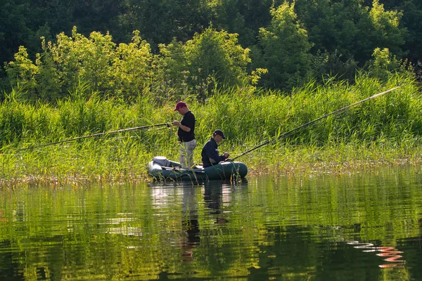 Petropavlovsk Kazakhstan July 2018 Fishermen People Rubber Boats Lake Fish — Stock Photo, Image