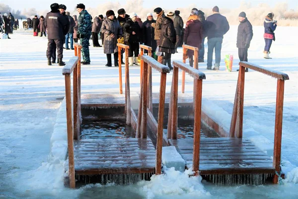 Petropavlovsk, Kazakistan. 19 Ocak 2018: Hıristiyan tatil 