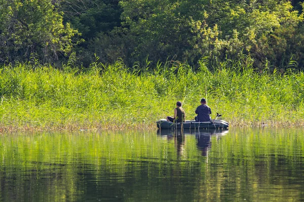 Petropavlovsk Kazakhstan July 2018 Fishermen People Rubber Boats Lake Fish — Stock Photo, Image