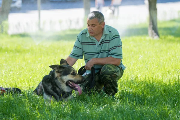 Shymkent Kazakistan Mayıs 2017 Şehir Parkı Bir Köpek Ile Bir — Stok fotoğraf