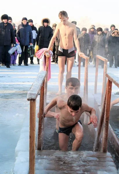 Petropavlovsk, Kazakistan. 19 Ocak 2018: Hıristiyan tatil 