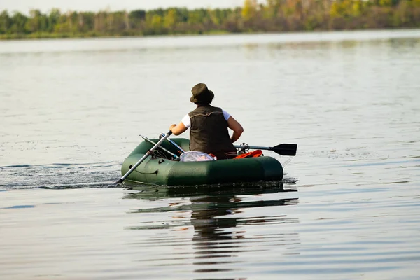 Petropavlovsk Kazakhstan July 2018 Fishermen People Rubber Boats Lake Fish — Stock Photo, Image