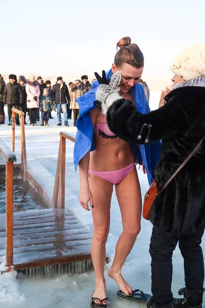 Petropavlovsk, Kazakistan. 19 Ocak 2018: Hıristiyan tatil 