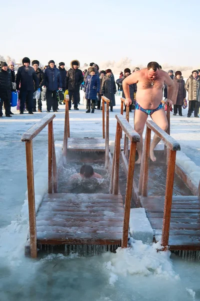 Petropavlovsk, Kazakistan. 19 Ocak 2018: Hıristiyan tatil 