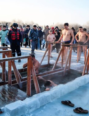 Petropavlovsk, Kazakistan. 19 Ocak 2018: Hıristiyan tatil 