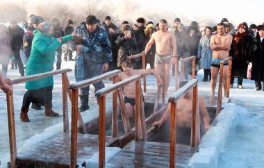 Petropavlovsk, Kazakistan. 19 Ocak 2018: Hıristiyan tatil 