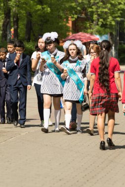 Petropavlovsk, Kazakhstan - May 25, 2016: The solemn event (last bell). Last call for school holidays. 