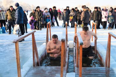 Petropavlovsk, Kazakistan. 19 Ocak 2018: Hıristiyan tatil 