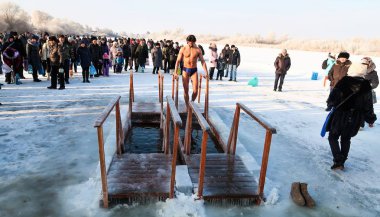 Petropavlovsk, Kazakistan. 19 Ocak 2018: Hıristiyan tatil 