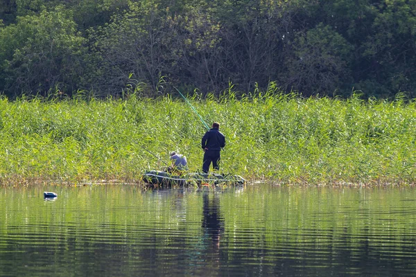 Petropavlovsk Kazakhstan July 2018 Fishermen People Rubber Boats Lake Fish — Stock Photo, Image