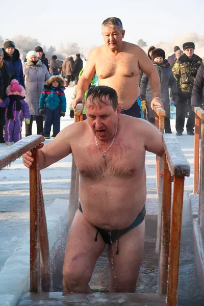 Petropavlovsk, Kazakistan. 19 Ocak 2018: Hıristiyan tatil 