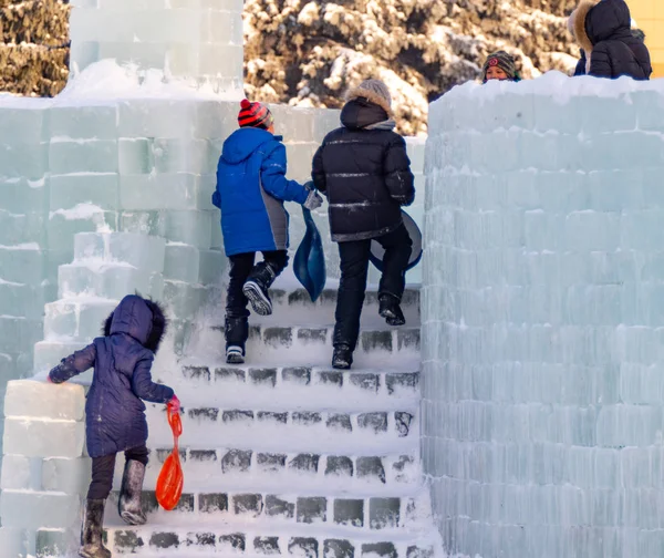 Petropavlovsk Kazakhstan Janvier 2019 Les Enfants Roulent Sur Une Colline — Photo