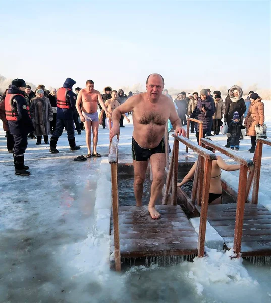 Petropavlovsk, Kazakistan. 19 Ocak 2018: Hıristiyan tatil 