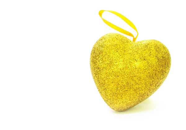 Golden Heart White Background Place Your Text — Stock Photo, Image