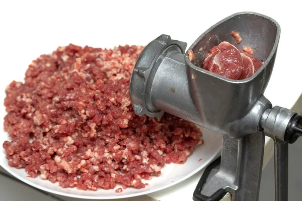 Minced Meat Mincer Plate Meat Piece Raw — Stock Photo, Image