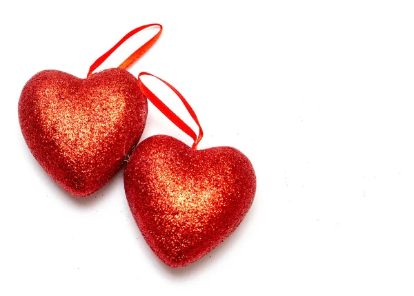 Czerwone Serca Białym Tle Dzień Świętego Walentego Piękne Koncepcja Miłości — Zdjęcie stockowe
