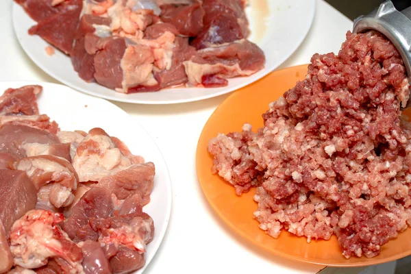 Prato Picado Picador Carne Pedaço Carne Cru — Fotografia de Stock