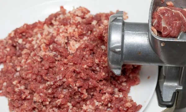 Minced Meat Mincer Plate Meat Piece Raw — Stock Photo, Image