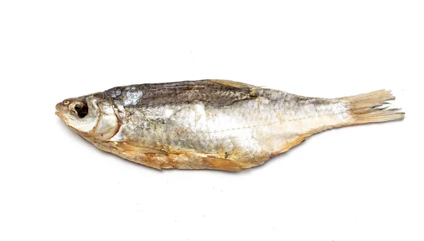 在白色背景查出的干燥的盐化的鱼 Vobla 食物为啤酒 — 图库照片