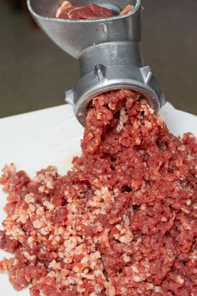 Minced Meat Mincer Plate Meat Piece Raw — Stock Photo, Image