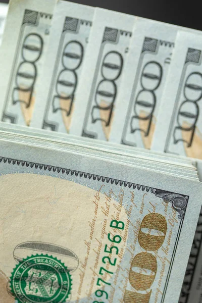 Geld 100 Dollarbiljetten Als Achtergrond Business — Stockfoto