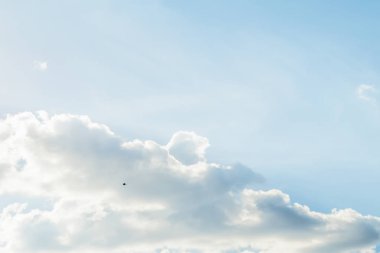 Yumuşak bulutlar. Güzel gökyüzü arkaplanı. Beyaz bulutlu mavi gökyüzü. Açık gün ve güzel hava.