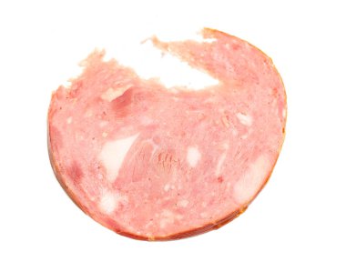 Beyaz bir arka plan, fotoğraf stüdyosu bir kesim üzerinde sosis.