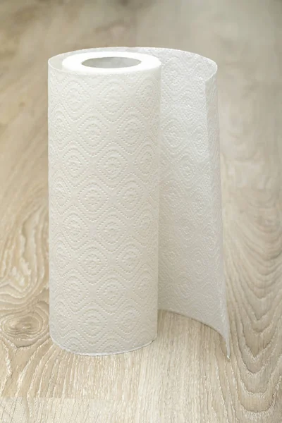 White Paper Towel Roll Wooden Background — Stock Photo, Image