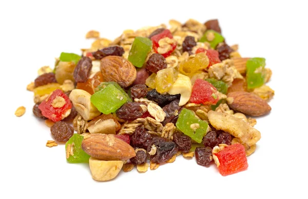 Granola Yulaf Fındık Bal Gevrek Bir Duruma Pişmiş Içeren Bir — Stok fotoğraf