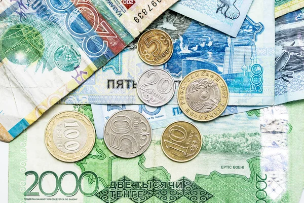Bankovky Mince Kazachstánu — Stock fotografie