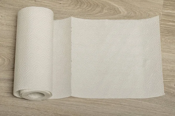 White Paper Towel Roll Wooden Background — Stock Photo, Image