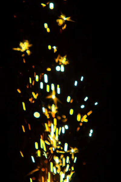 Sfocato Scintille Fuoco Uno Sfondo Nero Bokeh Luminoso Sfondo Sfocato — Foto Stock