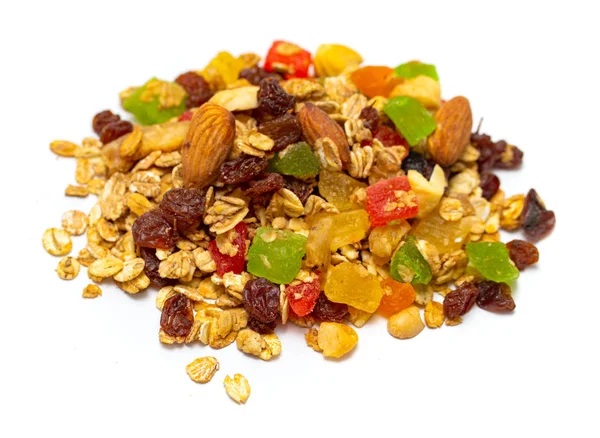 Granola Yulaf Fındık Bal Gevrek Bir Duruma Pişmiş Içeren Bir — Stok fotoğraf