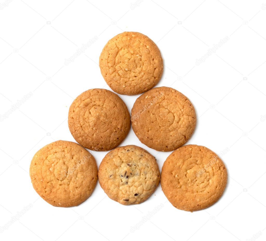 oatmeal round cookies on a white background, photo in the studio