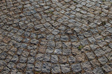 Yukarıdan bir tam kare doku arka plan olarak izlendi cobblestones desen.