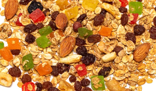 Granola Yulaf Fındık Bal Gevrek Bir Duruma Pişmiş Içeren Bir — Stok fotoğraf