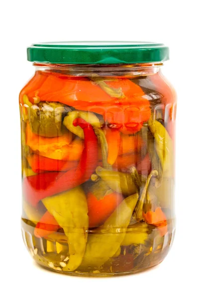 Glass Jar Pickled Peppers White Background — Stock Photo, Image