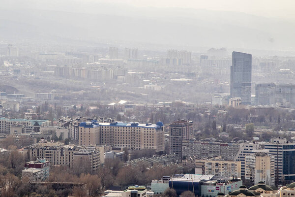 ALMATY, KAZAKHSTAN - March 29, 2019: Modern architecture in Almaty city, Kazakhstan. View from above.