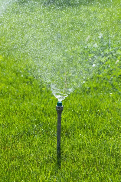 Système Irrigation Arrosage Herbe Verte Avec Fond Bokeh — Photo