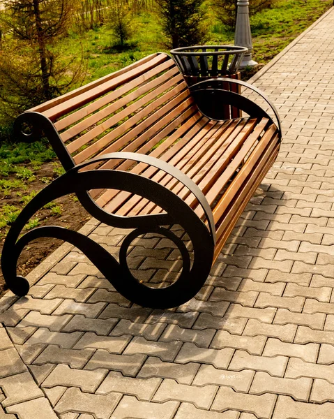Wooden Bench Painted Nature Spring — Stock Photo, Image