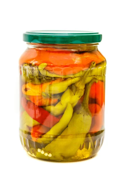 Glass Jar Pickled Peppers White Background — Stock Photo, Image