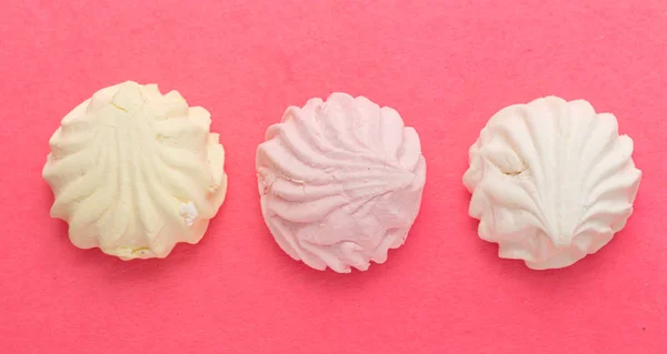 Marshmallow Comida Doce Redonda Fundo Rosa — Fotografia de Stock