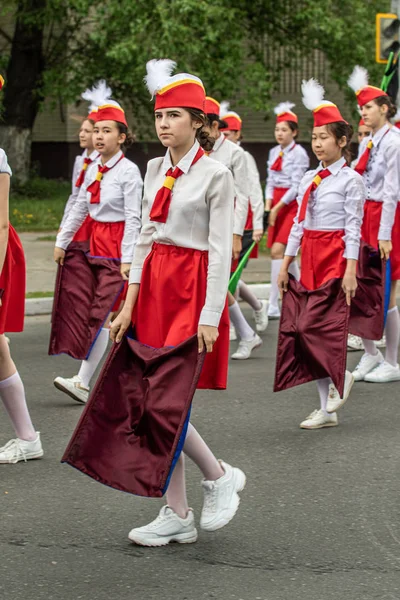 Petropavlovsk Cazaquistão Junho 2019 Dia Internacional Criança Desfile Estudantes Crianças — Fotografia de Stock