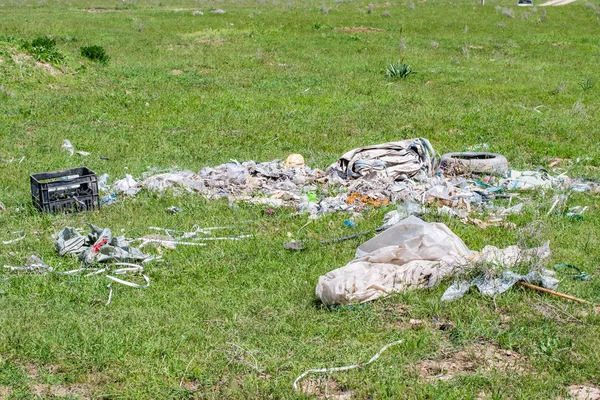 Plastic Trash Waste Green Grass Environmental Pollution — Stock Photo, Image