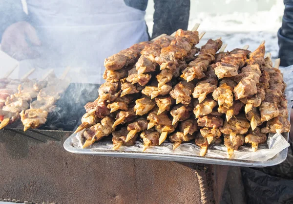Skewers Fried Street Meat Sticks — Stock Photo, Image