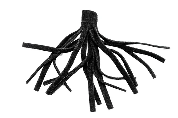 Leather Black Fringe White Background — Stock Photo, Image